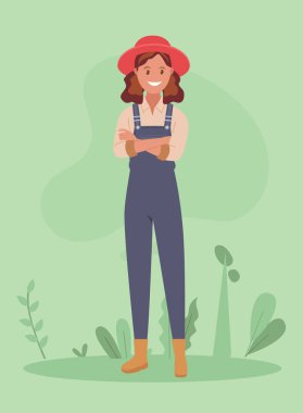 Çiftçi, elleri bağlı bir kadın. Düz bir şekilde vektör illüstrasyonu.