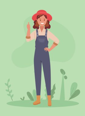 Kadın işaret parmağıyla işaret ediyor. Düz bir şekilde vektör illüstrasyonu.