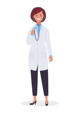 Üniformalı steteskoplu bir kadın doktor. Düz bir şekilde vektör illüstrasyonu.