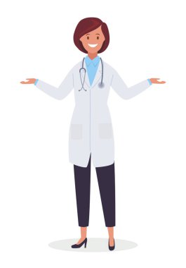 Üniformalı steteskoplu bir kadın doktor. Düz bir şekilde vektör illüstrasyonu.