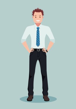 Elleri göğsünde katlanmış bir iş adamı. Düz bir şekilde vektör illüstrasyonu.