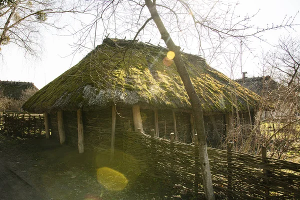 Старий Сільський Очеретяний Панський Будинок Збудований Колод Традиційний Українець — стокове фото