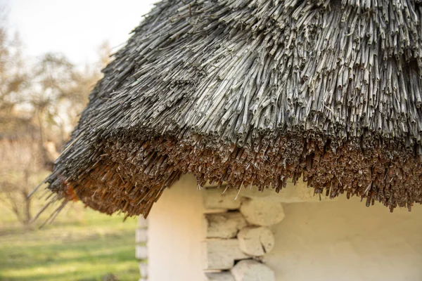 Casa Rurale Ucraina Tradizionale Frammento Antica Casa Tetto Paglia Con — Foto Stock