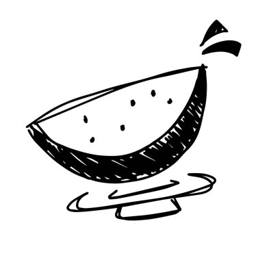 black and white sketch of a watermelon slice. Cute and refreshing watermelon doodle. Suitable for logos, stickers, and so on. Hand drawn watermelon
