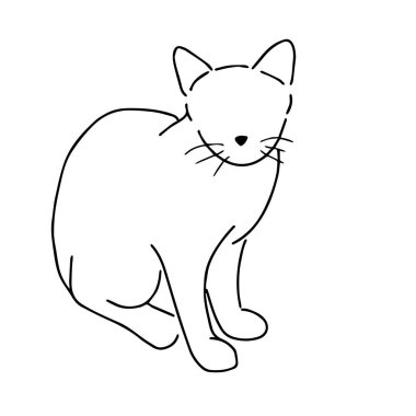 minimalist line art drawing of a sitting cat. simple black outline on a white background, featuring a cat with a small nose. minimalist sketch of a cat. design 5