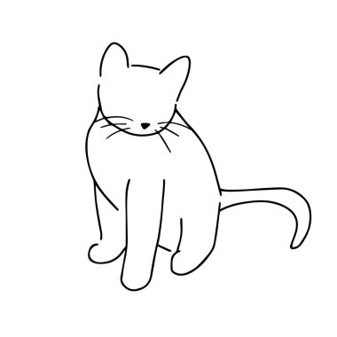 minimalist line art drawing of a sitting cat. simple black outline on a white background, featuring a cat with a small nose. minimalist sketch of a cat. design 3
