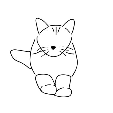 minimalist line art drawing of a sitting cat. simple black outline on a white background, featuring a cat with a small nose. minimalist sketch of a cat. design 2