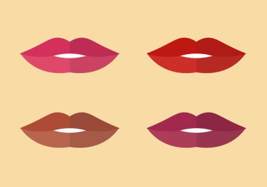 Bej rengi, Kozmetik Seçimler, Makyaj Varyasyonu ve Kadın Güzelliği Üzerine Ayarlanmış Dört Farklı Dudak Rengi Gösterimi, Kırmızı Çıplak ve Derin Böğürtlen