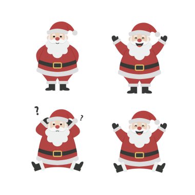 Dört Sevimli Noel Baba, Vektör İllüzyonu Pozisyonu. Çizgi film Baba Noel Karakteri Tatil Tasarımı Koleksiyonu. Mutlu Noeller ve Şenlik Simgeleri. Tasarım 2