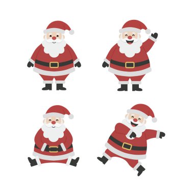 Dört Sevimli Noel Baba, Vektör İllüzyonu Pozisyonu. Çizgi film Baba Noel Karakteri Tatil Tasarımı Koleksiyonu. Mutlu Noeller ve Şenlik Simgeleri. Tasarım 1