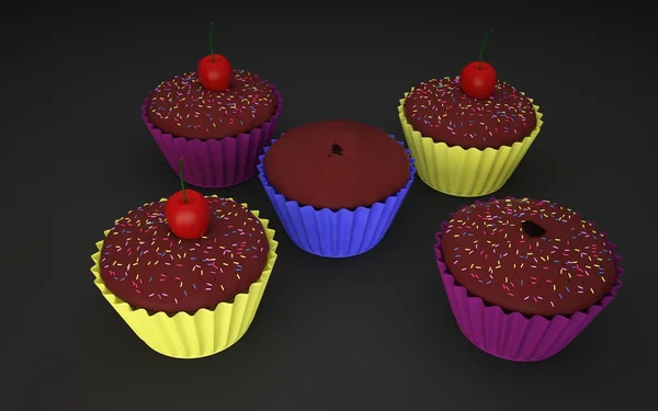 Muchos cupcake 3D estudio negro — Foto de Stock