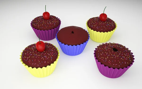 Öt cupcakes 3d fénykép — Stock Fotó