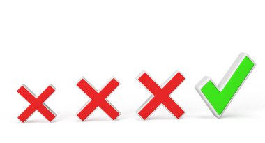 3D Bir Yeşil Deneme ve üç X sembolü