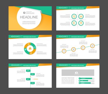 Sunu şablonları için turuncu yeşil Infographic öğeleri kümesi. 