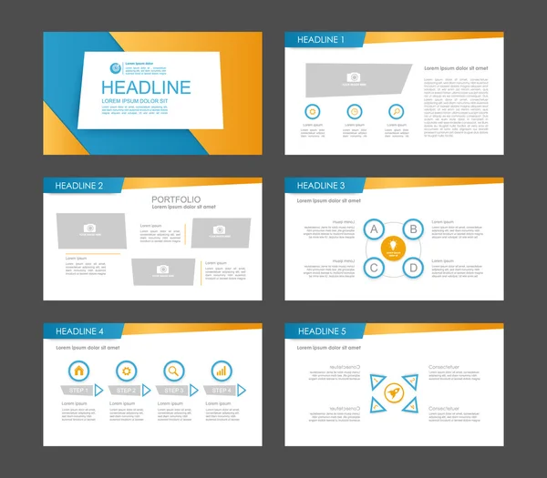 Conjunto de elementos de infografía azul anaranjado para plantillas de presentación . — Archivo Imágenes Vectoriales