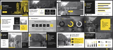 Geometrik Sarı Sunum Elementi Şablonları. Vektör bilgi grafikleri. Sunum, Flyer ve Broşür, SEO, Pazarlama, Webinar İniş Sayfa Şablonu, Web Sitesi Tasarımı, Banner.