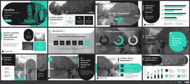 Geometrik Yeşil Sunum Elementi Şablonları. Vektör bilgi grafikleri. Sunum, Flyer ve Broşür, SEO, Pazarlama, Webinar İniş Sayfa Şablonu, Web Sitesi Tasarımı, Banner.