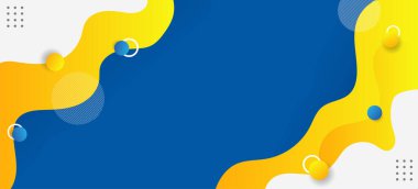 Modern Soyut Mavi ve Sarı Dalgalı Arkaplan Gradyan Şekiller Çemberleri ve Asgari Tasarım Elemanları İş Sunumu ve Poster Şablonu.