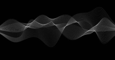 Bilim Teknolojisi Konsepti için siyah zemin üzerinde parçacıkların soyut dalgası