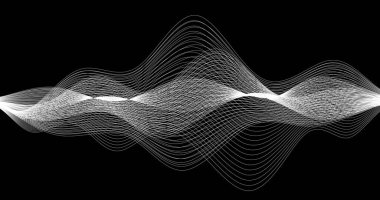 Siyah arkaplan vektör illüstrasyonunda beyaz çizgilerin soyut dalgası Bilimsel tasarım