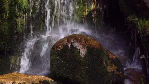 Stream Flowing Waterfall Water Bounces Stones Slow Motion — Stock Video
