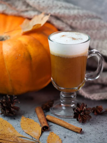 Pumpkin Autumn Coffee Latte Spicy Cinnamon Thanksgiving Drink — Stock Photo, Image