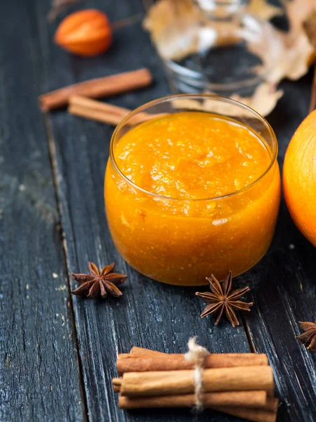 Vaso Marmellata Zucca Con Cannella — Foto Stock