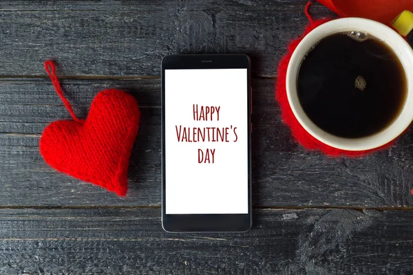 День Святого Валентина Макет Пустой Телефон Подарки Сердцами — стоковое фото