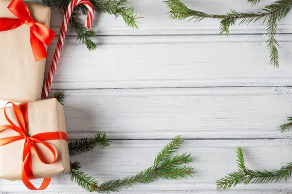 Kerstgeschenken Frame Van Boomtakken — Stockfoto