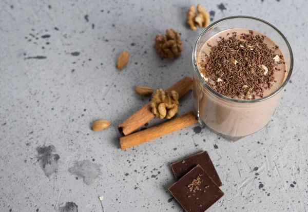 Leche Batido Chocolate Con Cacao Nueces Canela — Foto de Stock