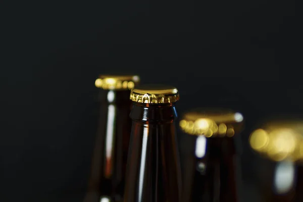 Group Glass Beer Bottles Dark Background Copyspace — Stock Photo, Image