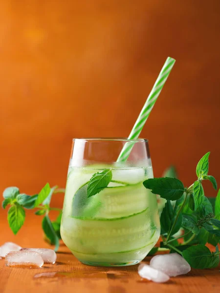 Detox Água Útil Com Pepino Hortelã Bebida Refrescante Verão Gelada — Fotografia de Stock