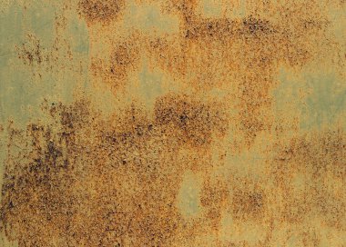 Paslı metal duvar, aşınma ve soyulmuş boya.