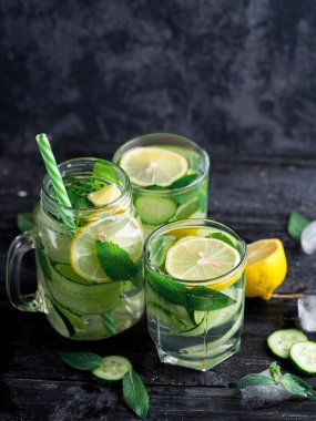 Limonlu limonata ve naneli yaz salatalığı. Soğuk limonata.
