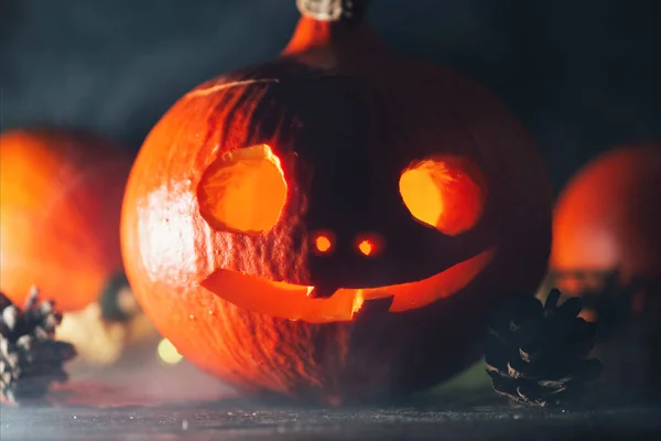 Τρομακτικό Φανάρι Κολοκύθας Νύχτα Του Halloween — Φωτογραφία Αρχείου