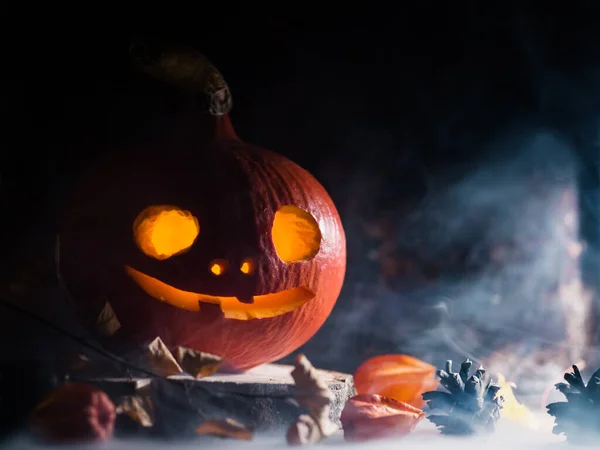 Lanterne Citrouille Effrayant Sur Nuit Halloween — Photo