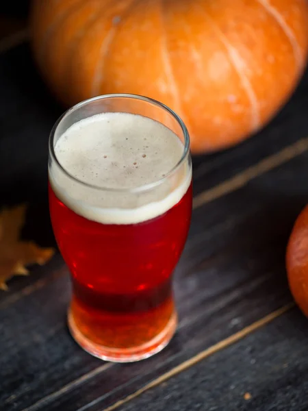 Glass Traditional Pumpkin Beer Ale Wooden Table — Stock Photo, Image