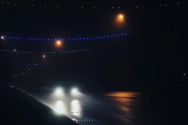 Niebla Noche Ciudad Carretera Grano Película Enfoque Suave Ruido — Foto de Stock