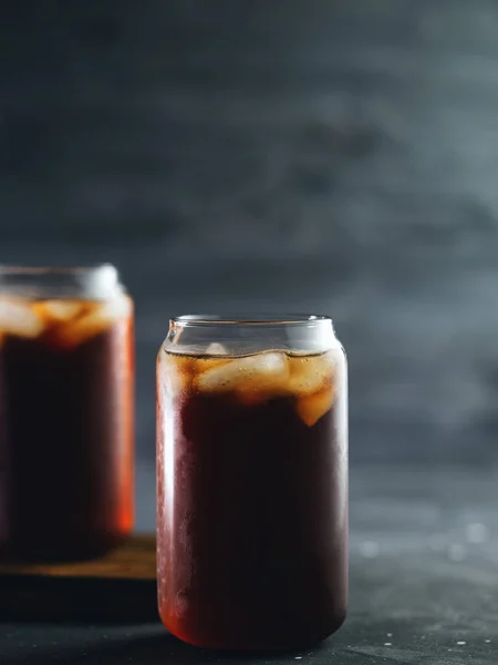 Iced Coffee Tall Glass Black Table Cold Summer Drink — Photo