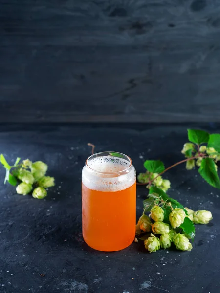 Indian Pale Ale Ein Glas Craft Beer Und Grüner Hopfen — Stockfoto