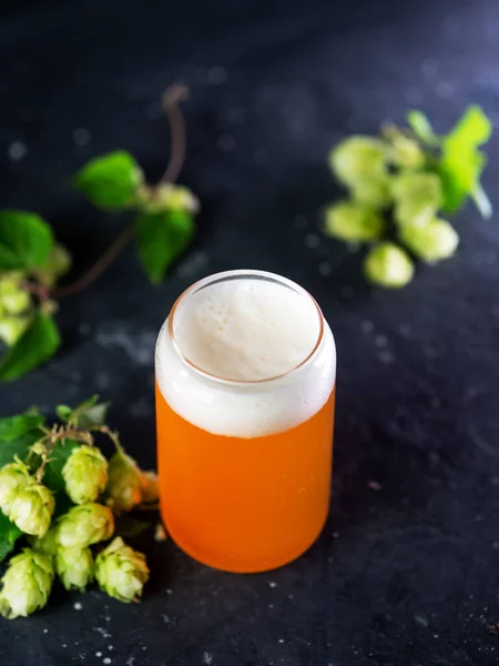 Indiaas Bier Een Glas Ambachtelijk Bier Groene Hop — Stockfoto