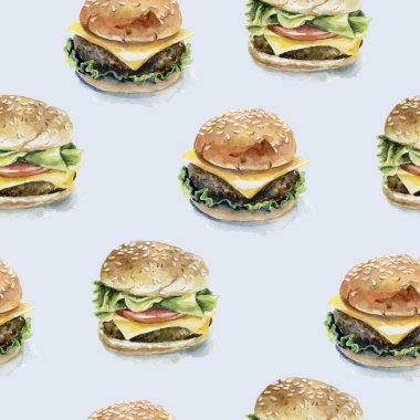 Sorunsuz suluboya burger desen. Fast Food