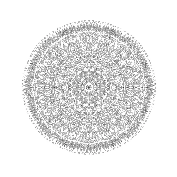 Outline Mandala per libro da colorare. Decorativo ornamento rotondo. Modello di terapia anti-stress. Elemento di design della trama. Logo yoga, sfondo per poster di meditazione. Illustrazione vettoriale — Vettoriale Stock