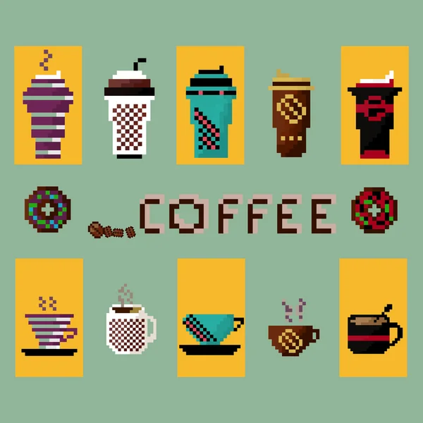 Set de tazas de café pixel. Vector pixel set tazas de café . — Vector de stock