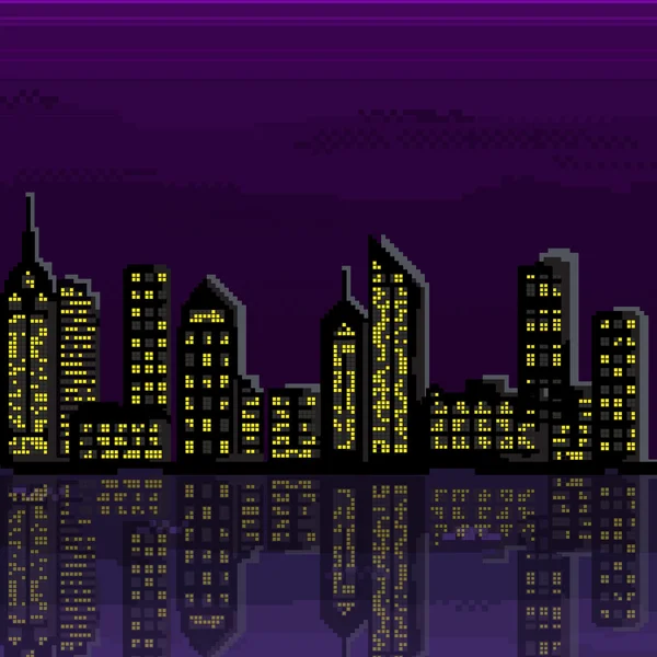 Ilustración de pixel city. Vector de pixel art city  . — Vector de stock