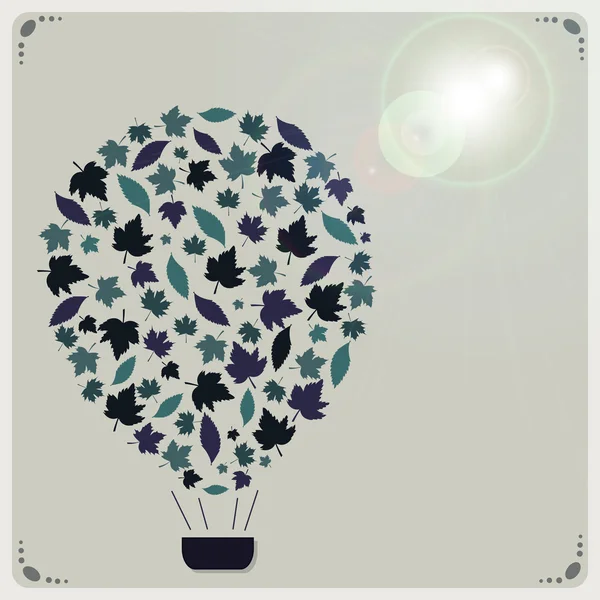 葉の装飾的な熱気球のイラスト。フレアの葉で作った飾り、熱気球のベクトル. — ストックベクタ