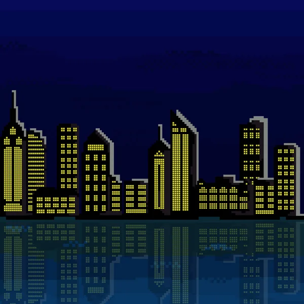 Illustrazione di pixel city. Vettore di pixel art city  . — Vettoriale Stock