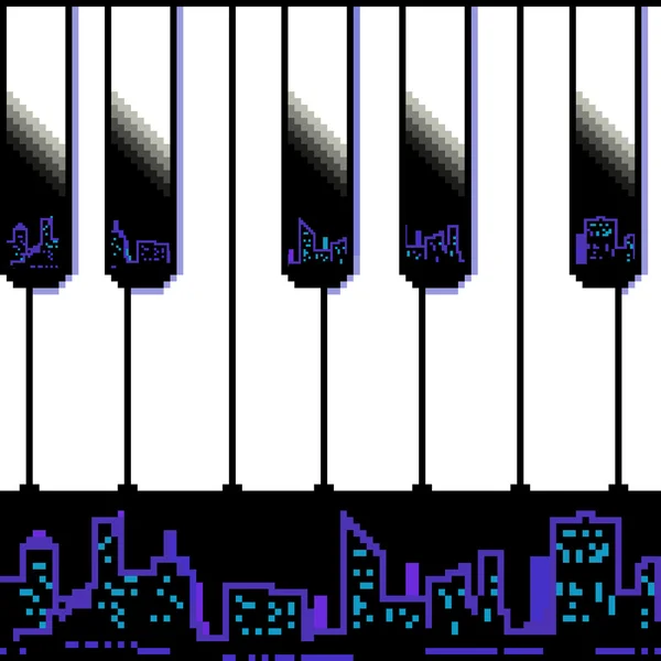 Illustration de piano pixel avec ville. Vecteur de pixel ville et bâtiments . — Image vectorielle