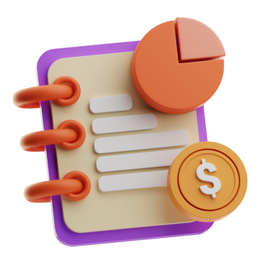 Soyut tasarım unsurları olan bir finans kitabının 3 boyutlu modeli.