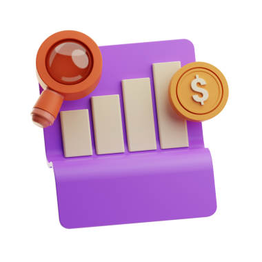 Yükselen çubukları olan bir finansal tablonun 3B modeli.